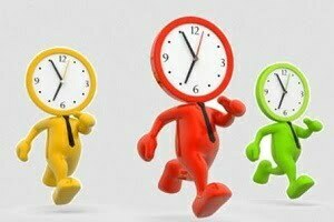 Horaires Dessin de personnages avec une horloge à la place de la tête qui courent