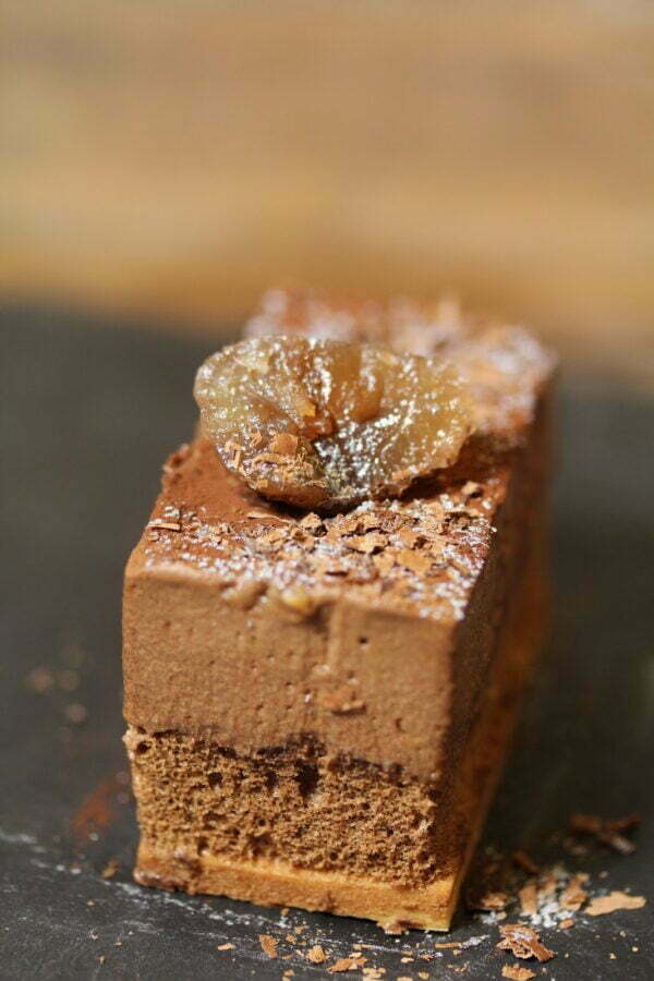 Entremet crème de marron biscuit dacquoise et chocolat